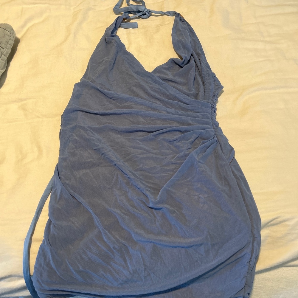 Blue Tie up backless dress